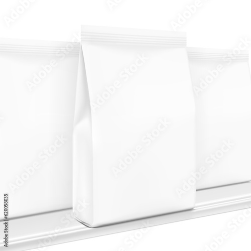 Flat bottom pouch mockups. Vector illustration. Half side view. Perfect for the presentation your product on store shelve. EPS10.	