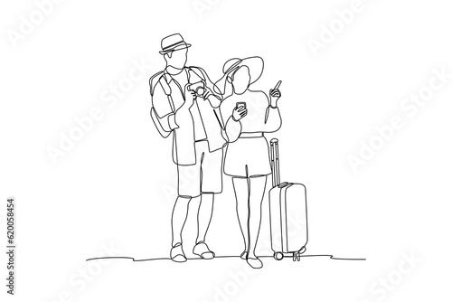 Single one line drawing World tourism day concept. Continuous line draw design graphic vector illustration.