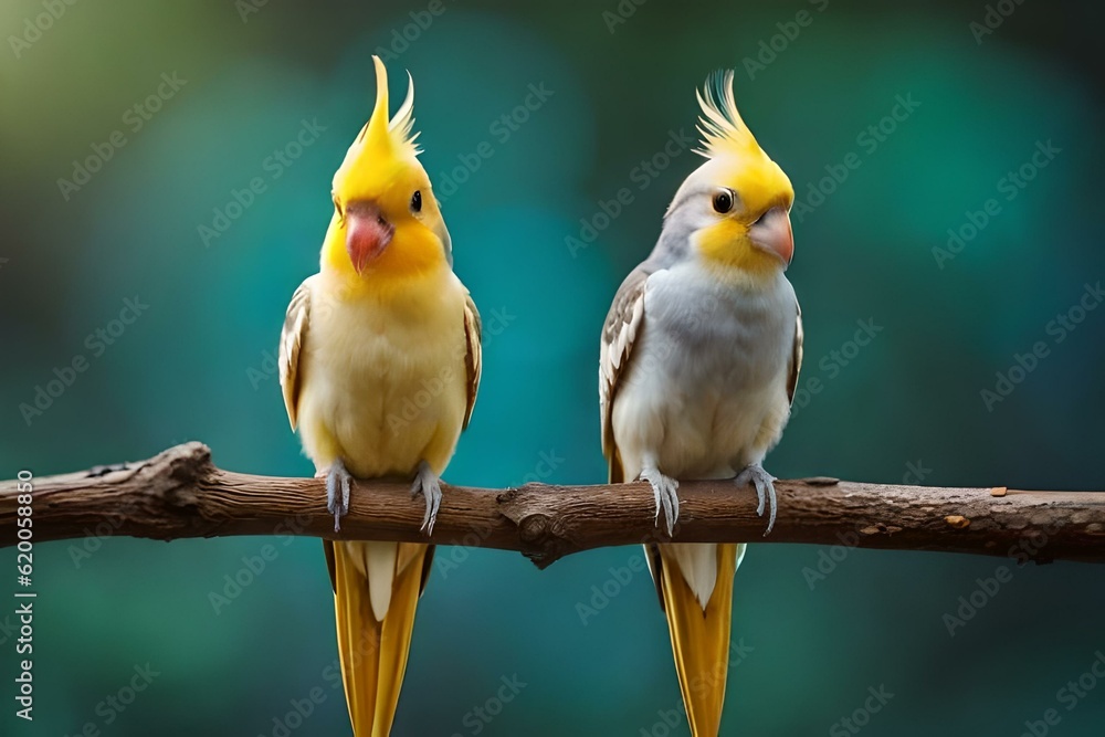 couple of cockatial on the stick