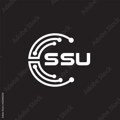 SSU letter technology logo design on black background. SSU creative initials letter IT logo concept. SSU setting shape design.
 photo