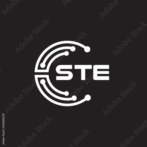 STE letter technology logo design on black background. STE creative initials letter IT logo concept. STE setting shape design. 