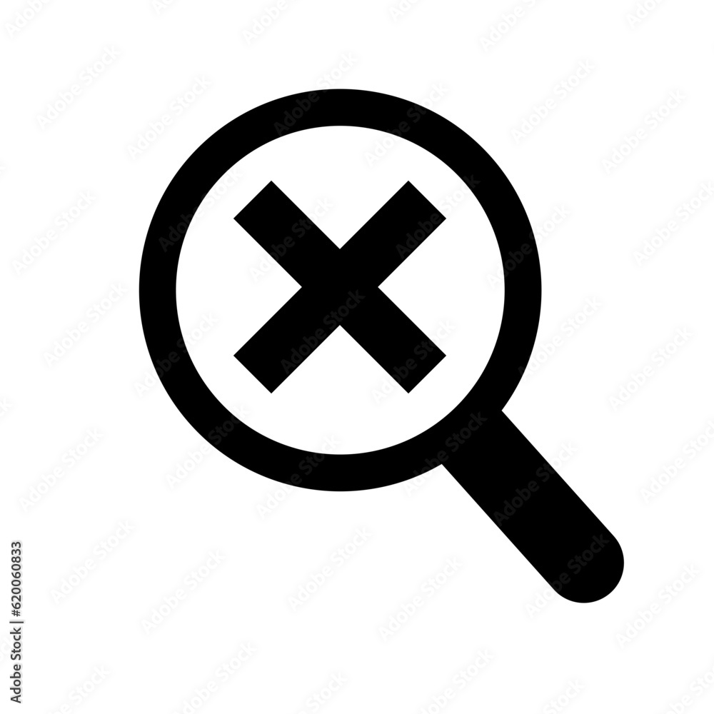 magnifier glass icon with x, loop icon with delete or close button magnifier glass icon with x, loop icon with delete or close button