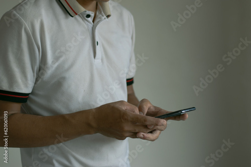  phone, smartphone, chatting, working and taking notes Man using mobile