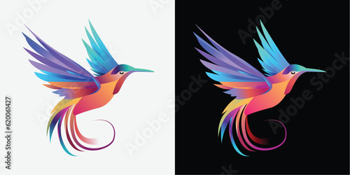 Flaying Bird logo Colorful vector Style illustration, colibri bird icon logo