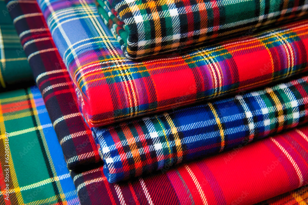 Checkered Scottish tartan fabric. Generative AI Checkered Scottish tartan fabric. Generative AI