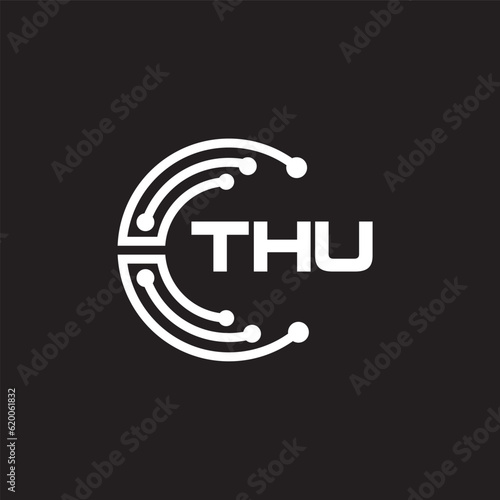 THU letter technology logo design on black background. THU creative initials letter IT logo concept. THU setting shape design.
