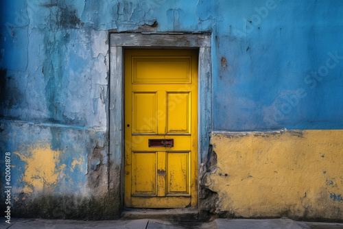 Yellow door on blue wall generative AI © AlexandraDaryl