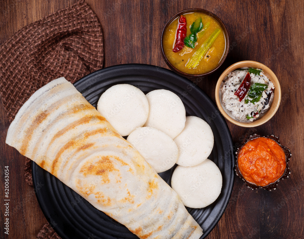 Famous south Indian food dosa idli sambar and chutney Stock Photo ...