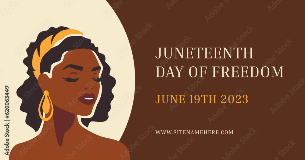 Juneteenth day of freedom social media banner beauty black woman hand drawn portrait vector flat