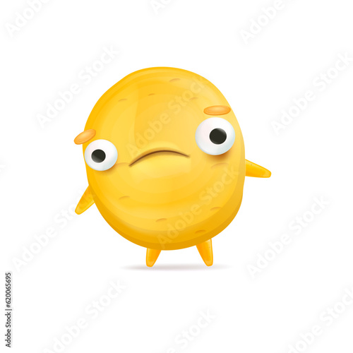 Vector cartoon funny yellow alien monster isolated on white background. Sad silly yellow monster print sticker design template. Cute sad Ghost, troll, gremlin, goblin, devil and halloween monster