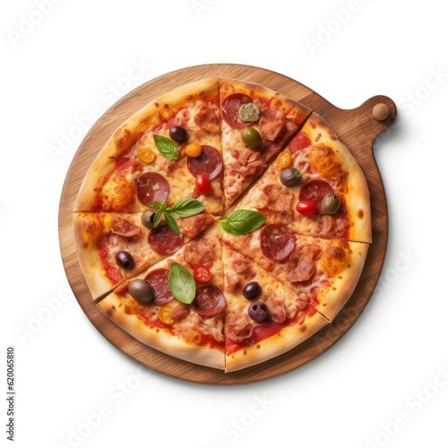 a plate of pizza on white background for food photography generative ai