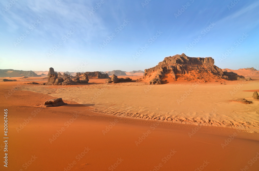 Panorama of the Algerian Sahara with dunes