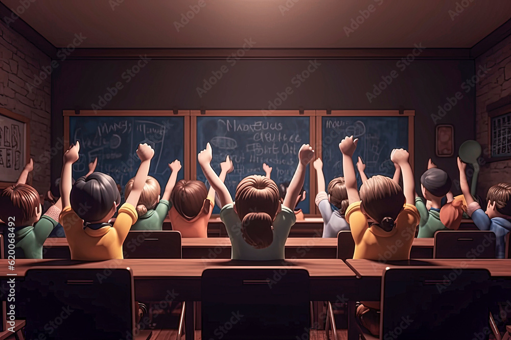 Generative AI illustration of several school children sitting at their ...