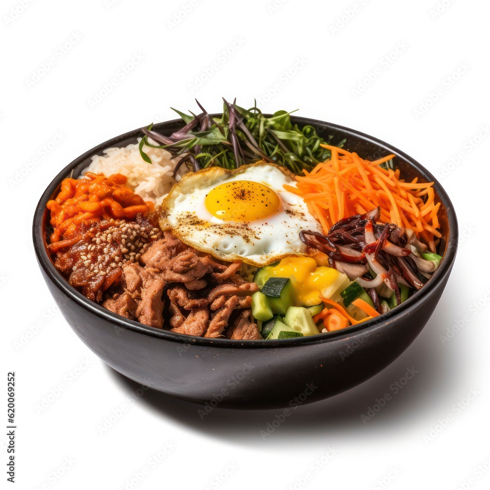 a plate of bibimbap on white background for food photography generative ai a plate of bibimbap on white background for food photography generative ai