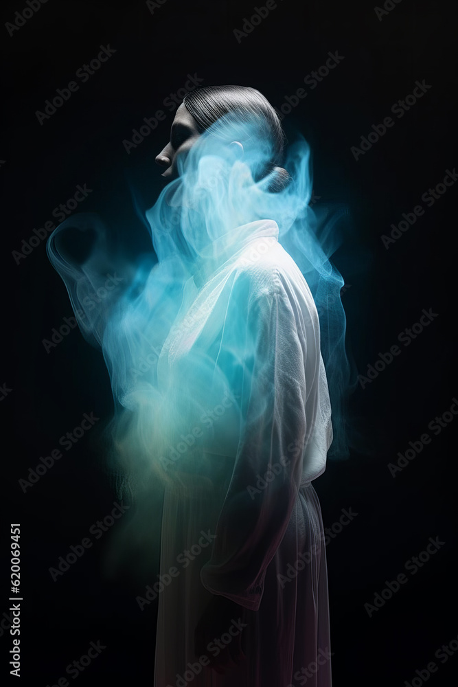 Woman's silhouette with colorful aura fluids visible Woman's silhouette with colorful aura fluids visible