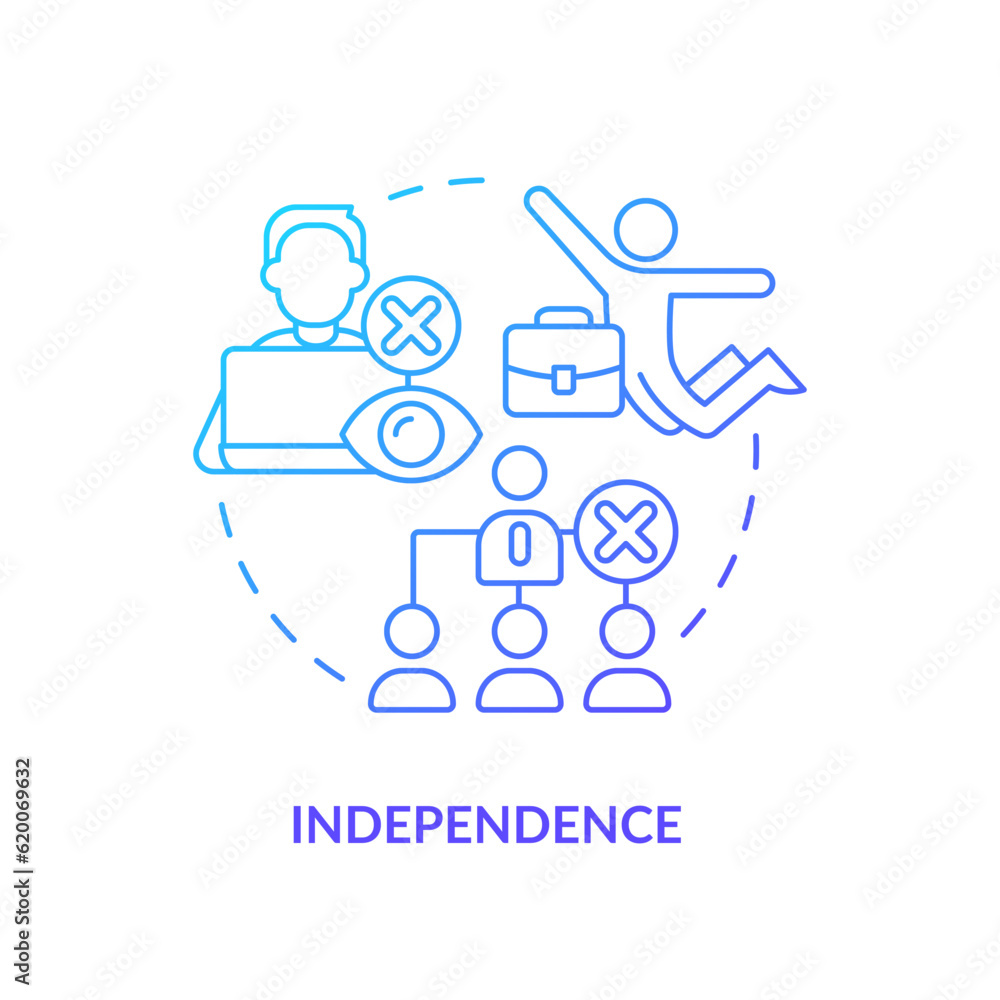 Independence blue gradient concept icon. Freedom of choice. Self motivation. No control. Job change. Digital nomad. Independent worker abstract idea thin line illustration. Isolated outline drawing Independence blue gradient concept icon. Freedom of choice. Self motivation. No control. Job change. Digital nomad. Independent worker abstract idea thin line illustration. Isolated outline drawing