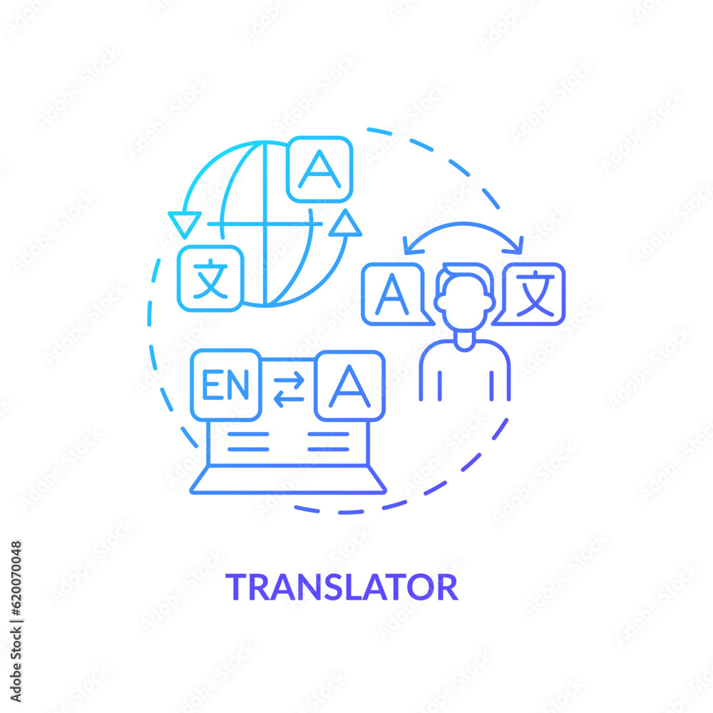 Translator blue gradient concept icon. Language learning. Cultural competence. Services industry. Professional freelancer abstract idea thin line illustration. Isolated outline drawing