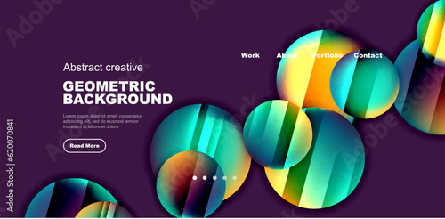 Colorful shiny and glossy circles abstract composition with light and shadow effects, geometric vector abstract background