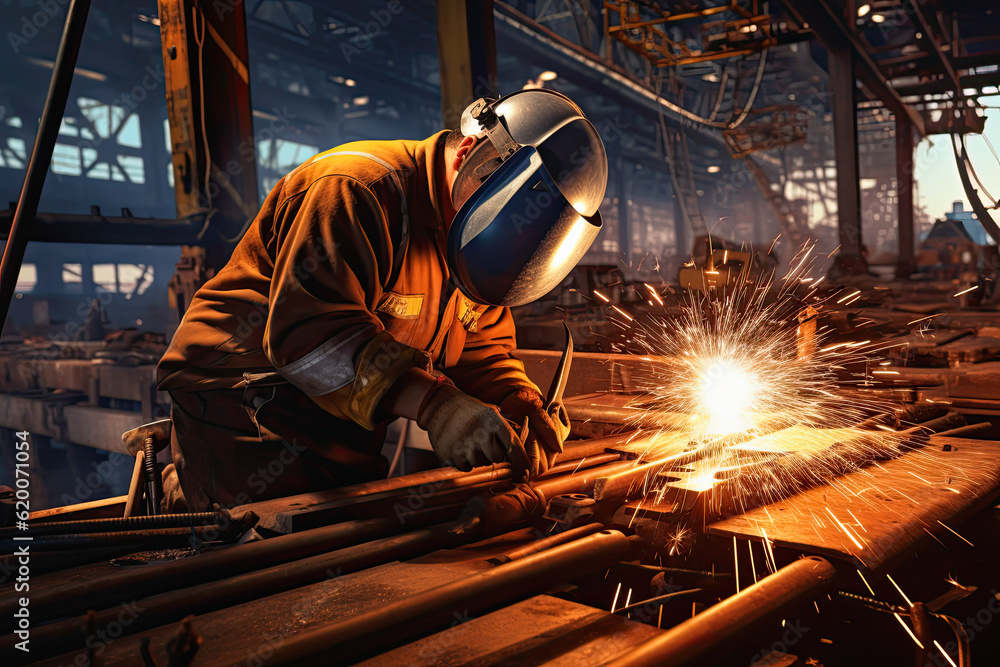 welding worker in work, ship construction, ai generative