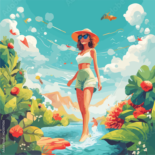 Summer party, vacation and travel concept. Vector illustration in minimalistic style. © Alexander