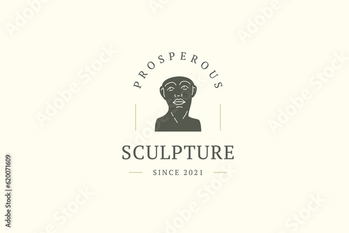 Human goddess head antique sculpture bust history art minimal logo design template vector