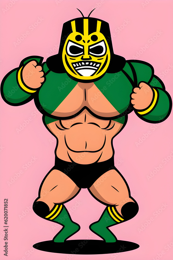 Image of a cartoon Mexican wrestler wearing a mask. (AI-generated fictional illustration)
Image of a cartoon Mexican wrestler wearing a mask. (AI-generated fictional illustration)