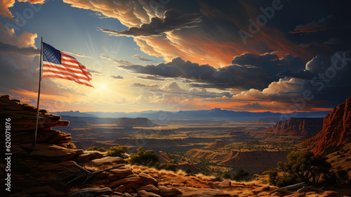 Generative ai illustration of Giant majestic american Flag.