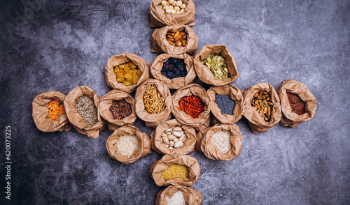 Spices. Nuts. Food background. Food. Fruit. 
