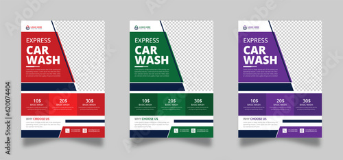 Best Creative Car wash flyer design with 3colors and creative shapes  photo