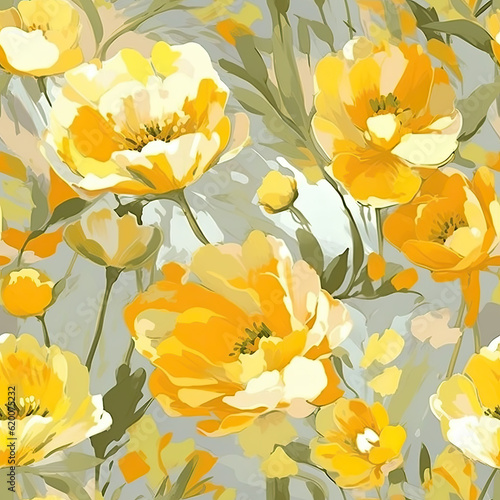 Abstract flowers painting, seamless floral repeating pattern. Generative AI