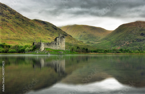 Kilchurn Castle with reflection in water - Scotland, UK