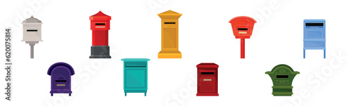 Letter Metal Post Box or Mailbox with Hole or Slot Vector Set