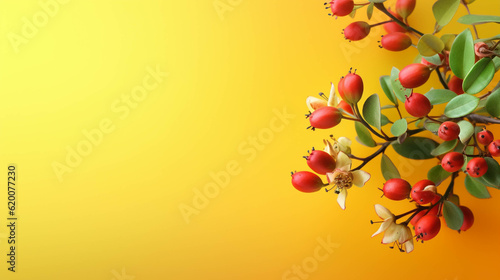 Hypericum On colorful background. Empty copy space on side. Generative AI.