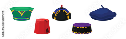 Various National Headdress and Hat as Ethnic Head Cover Vector Set