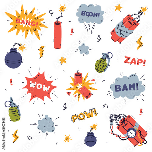 Bomb, Dynamite and Explosives as Reactive Substance for Explosion Vector Set
