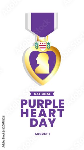 Purple Heart Day Wallpaper Banner Social Media Post Design Template, with Purple Heart Medal. Suitable to place on content with that theme. Vector file every object is separated