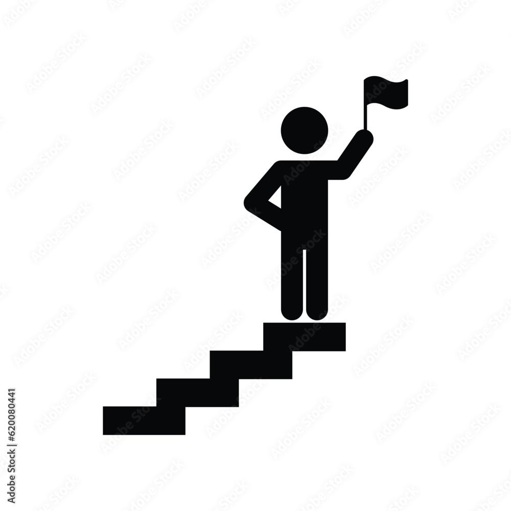 Achievement man icon design. Man with Flag stendind on the top. isolated on white background. vector illustration Achievement man icon design. Man with Flag stendind on the top. isolated on white background. vector illustration