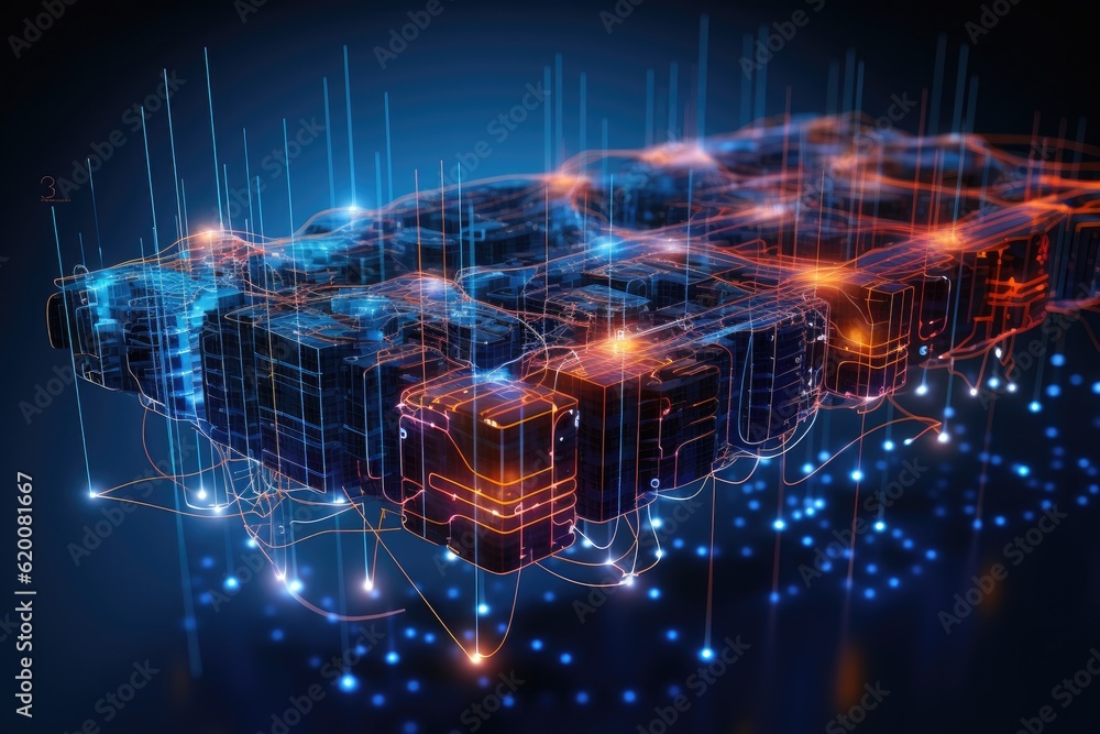 Fototapeta premium Abstract futuristic background Data Transfer. technology concept. Futuristic cyberspace background. Generative AI