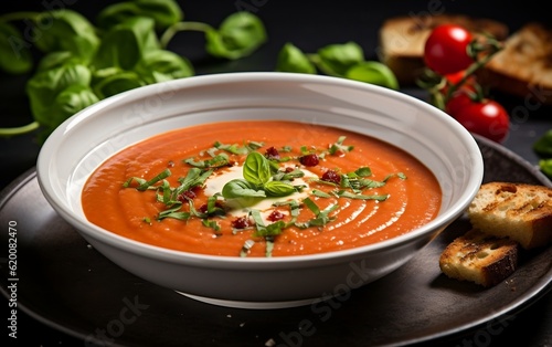 Basil Gazpacho Tomato Soup. Generative AI