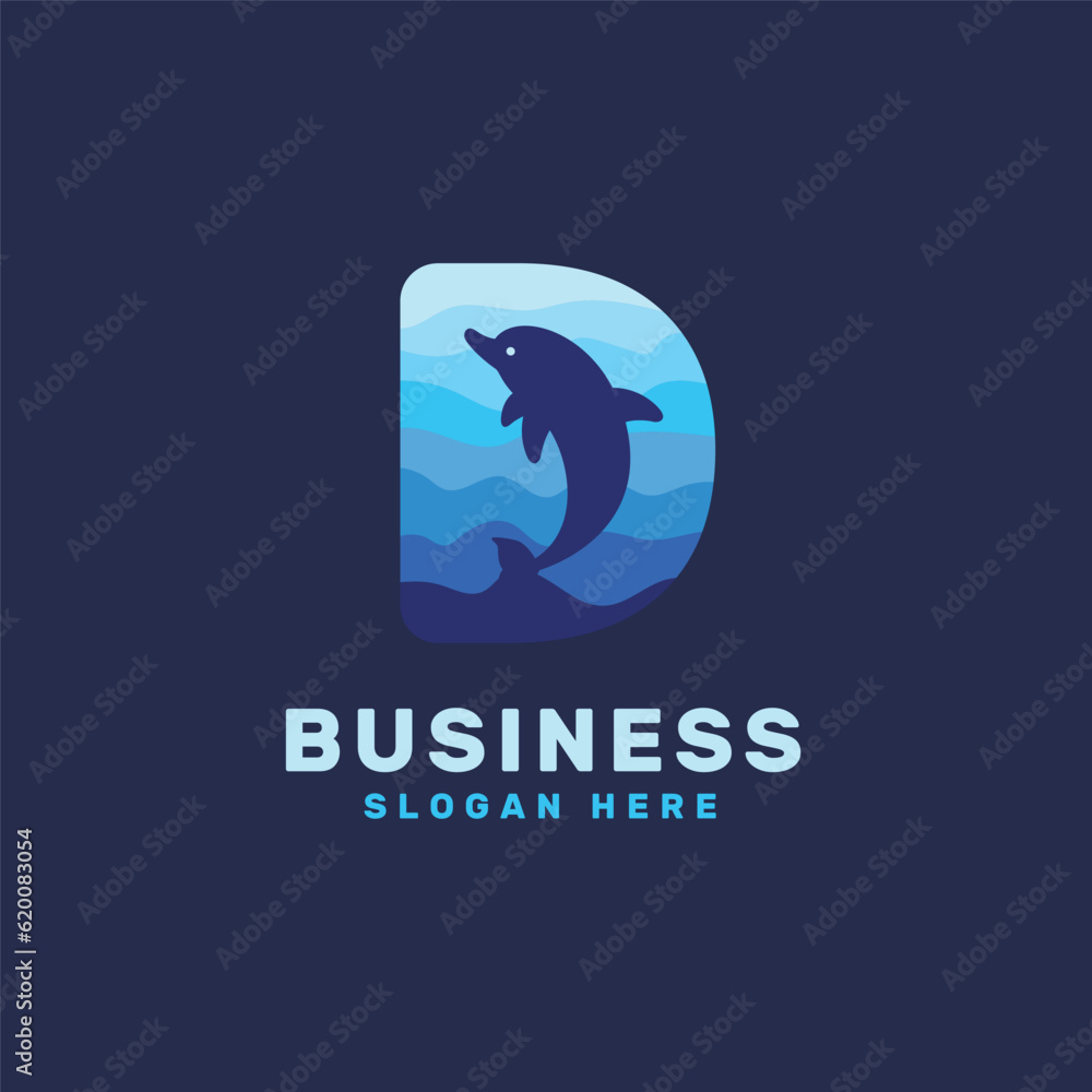 Letter D with Dolphin Logo Design. Dolphin D Logo Design Template Letter D with Dolphin Logo Design. Dolphin D Logo Design Template