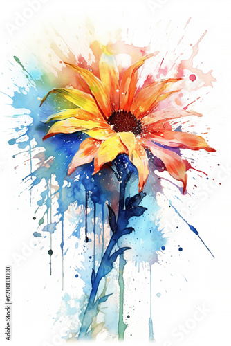 Beautiful flower made with colorful paint splash isolated on white background
