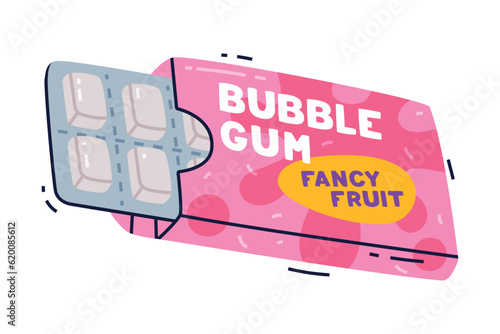 Fruit Bubble Gum in Blister Pack as Sweet Chewing Gum Vector Illustration