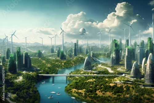 Green energy city in near future. Generative AI 3