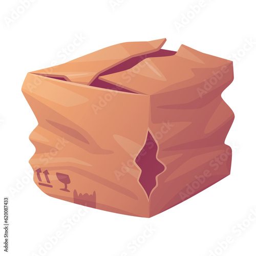 Crumpled Cardboard Box as Packaging and Shipping Container Vector Illustration