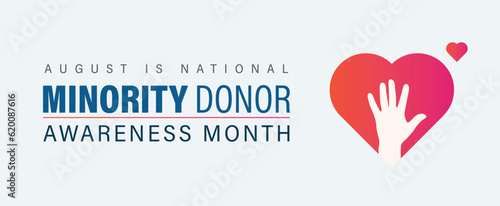 August is National Minority Donor Awareness Month. Raising awareness of the importance of organ donation. Vector poster banner.