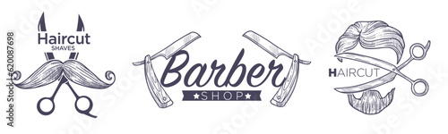 Barber shop shaves and haircuts for men logotype