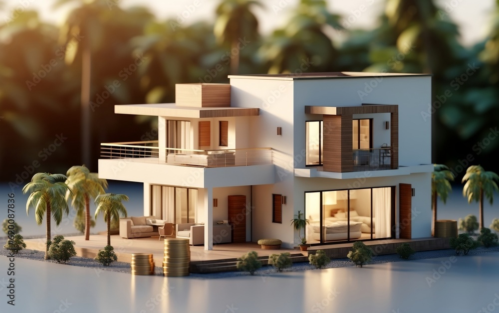 Real Estate House Model 3D Rendering Realism. Generative AI