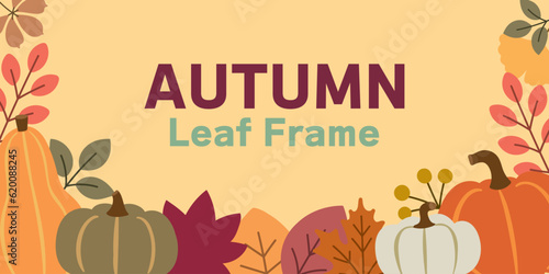カラフルなかぼちゃと紅葉のベクターイラストフレーム