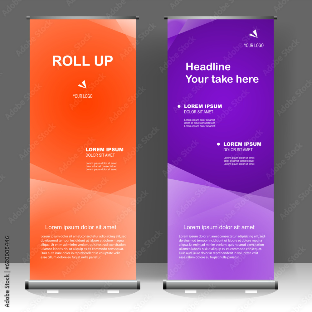 Roll up banner stand template design, for brochure, flyer, infographics. modern advertising. vector illustration Roll up banner stand template design, for brochure, flyer, infographics. modern advertising. vector illustration