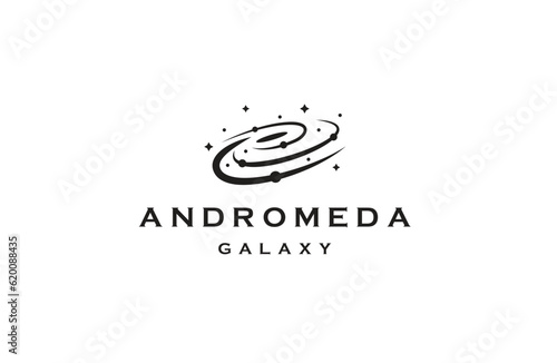 The Andromeda logo design is a captivating representation of cosmic wonder, exploration and limitless imagination. The logo features a skyscape inspired by the Andromeda galaxy